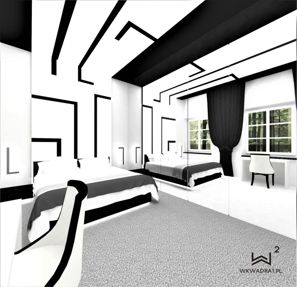 Projekt wnętrza sypialni z autorskim oświetleniem - Architekt Wnętrz WKWADRAT - projektowanie hoteli